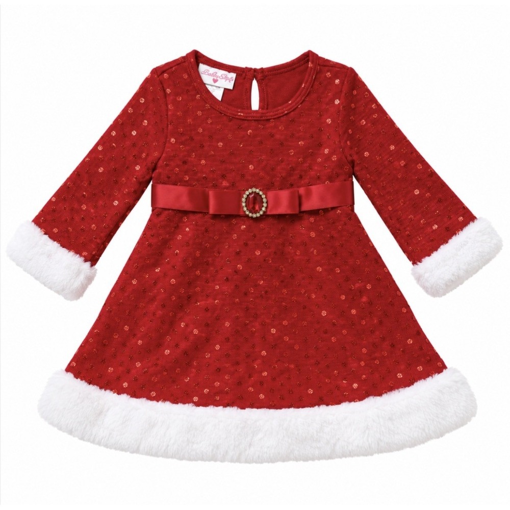 NEW Bonnie Baby Girls Santa Dress Faux Fur Trim 18M